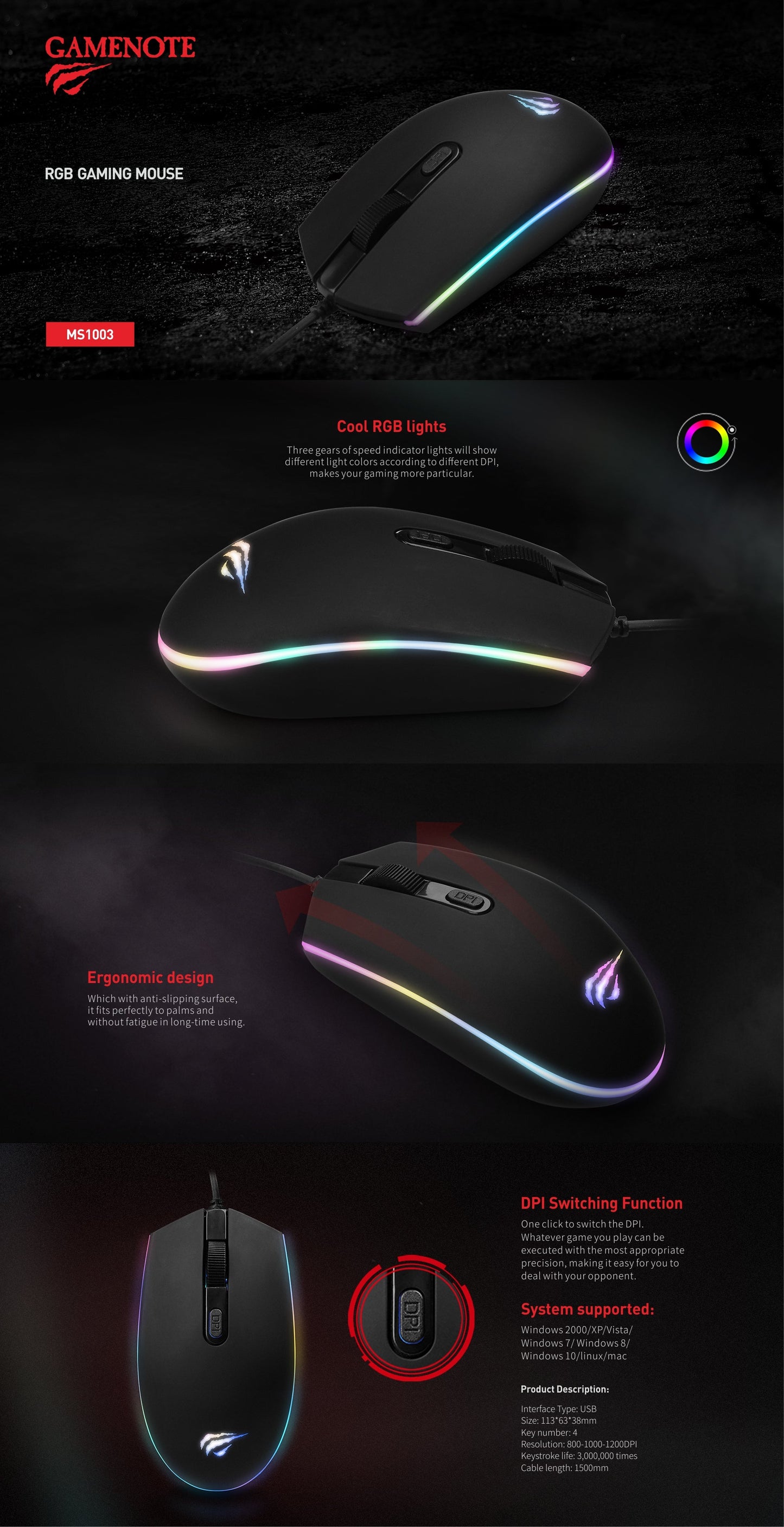 Mouse Gamer Havit MS1003 RGB USB