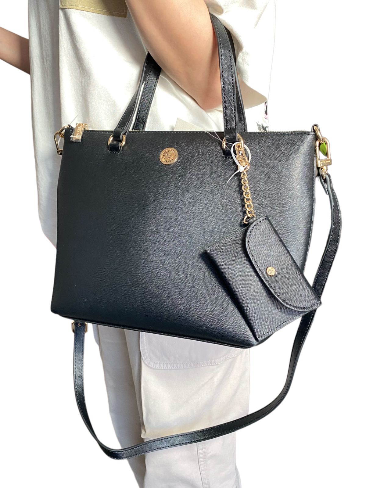 BOLSA DE MANO CON MONEDERO ANNE KLEIN OPCIONES: NEGRO, SALMON