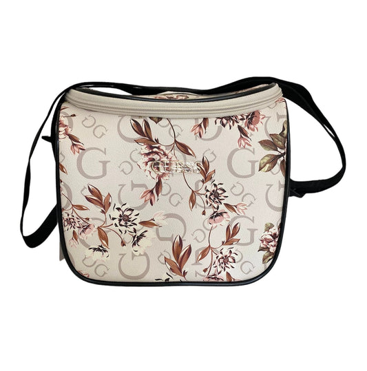 LONCHERA  GUESS CROSSBODY ESTAMPADO FLORAL BLANCA CON ROSA Y NEGRO